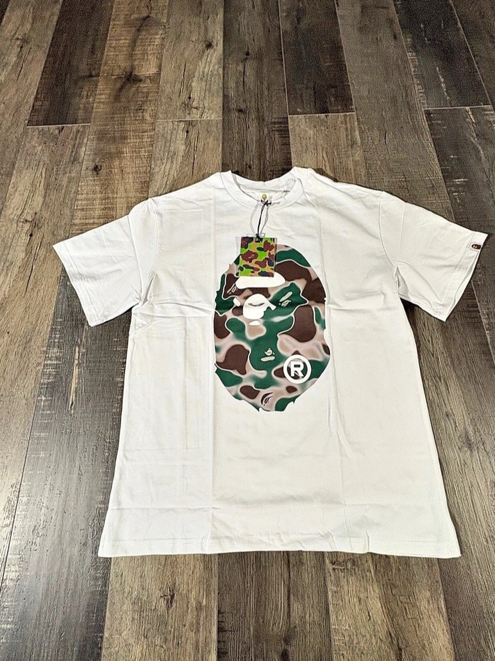 A Bathing Ape Camo College Tee White & Green